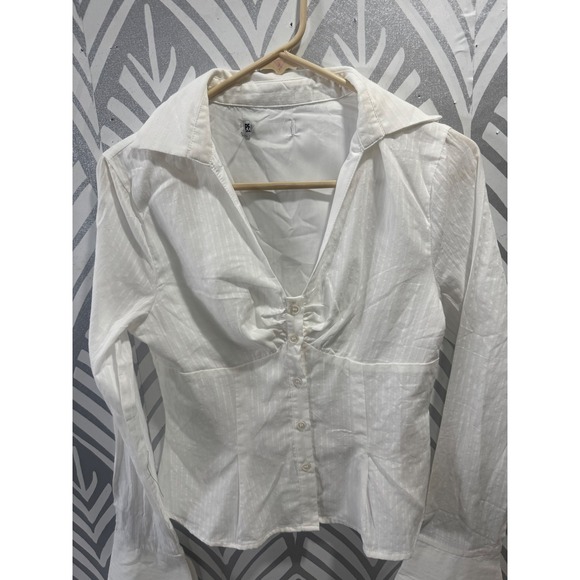 Princess Polly White Elowenn Ruched Bust Button Down Long Sleeve Top US 8 - Picture 2 of 8